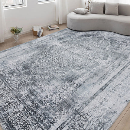 Extra Large Silver Grey Paisley Persian Style Rug, Indoor Household Floor Carpet