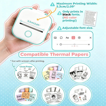 T02 Mini Pocket Bluetooth Thermal Printer Wireless Photo Inkless Sticker Green