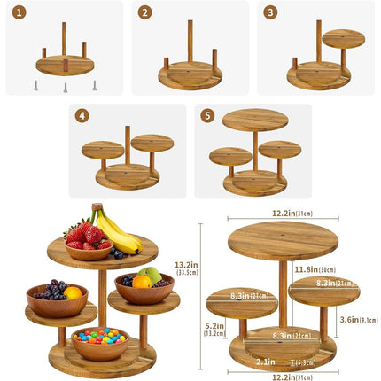 4-Tier Round Wood Cupcake Tower Stand for Birthday, Graduation, Coffee & Tea Party