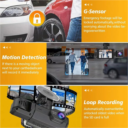 1080P 3 Channel Front Rear And Inside Dash Cam Night Vision G-Sensor APP Control