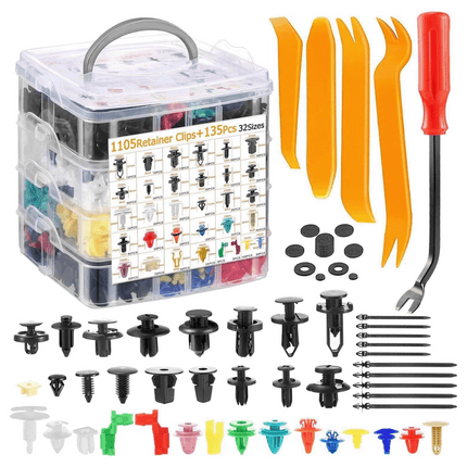 1240Pcs Car Push Retainer Clips & Auto Fasteners Plastic Assortment Kit Pry Bar