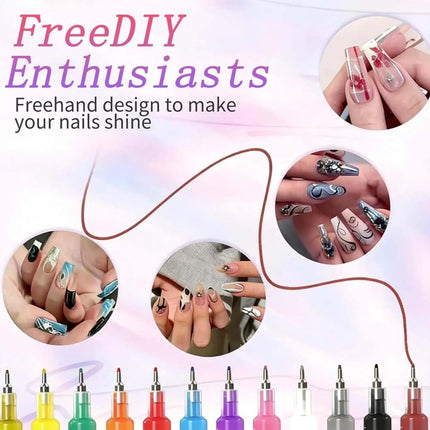12Pcs 3D Nail Art Drawing Pen Waterproof Painting Liner Drawing Embellishing