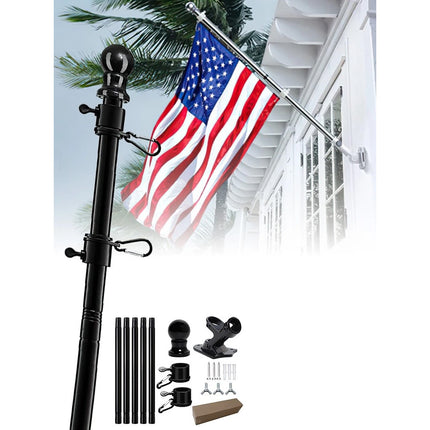 Flag Pole Kit 6 Ft,Flag Pole with Bracket,Heavy Stainless Steel Garden Flagpole Black