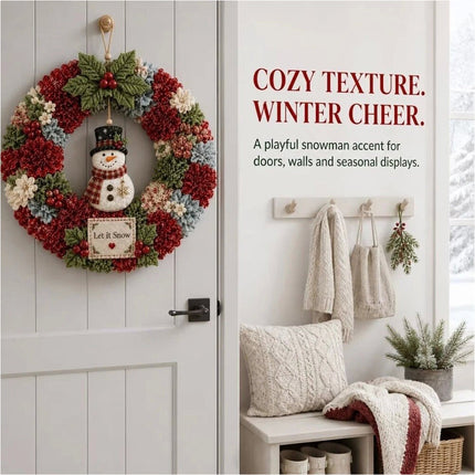 3D Fabric Christmas Snowman Wreath 30CM DIY Xmas Garland Baubles Ornaments Party