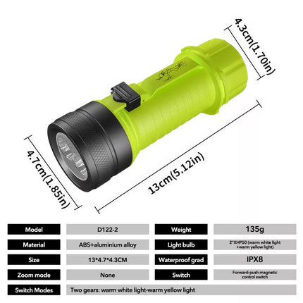 Scuba Diving Flashlight Rechargeable Dive Light Underwater Torch IPX8 Waterproof