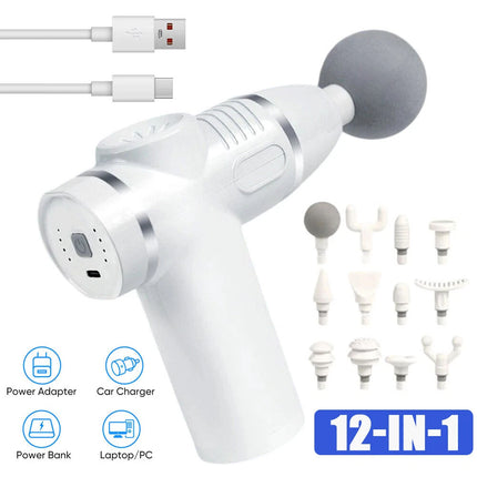 Handheld Massage Gun With 12 Heads 8 Speeds Muscle Relaxation Therapy Tool