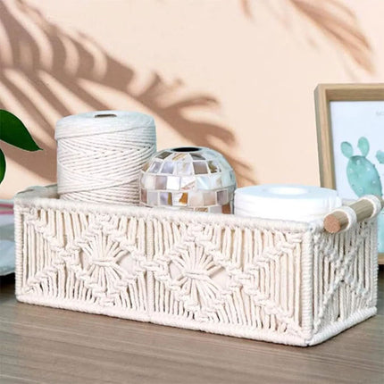 Hand Woven Square Storage Basket Desktop Organizer for Cosmetics Snack Office  (Large)