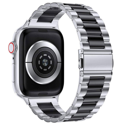 Apple Watch Band iWatch Stainless Steel Series 9 8 7 Ultra SE Titanium 38mm/40mm/41mm Silver + Black