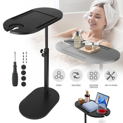 Bamboo Bathtub Tray Caddy Shelf Table Adjustable Height Bath Side Table Stands