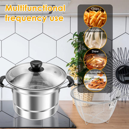Deep Fryer Pot Stainless Steel Fryer Pot with Strainer Basket and Handle