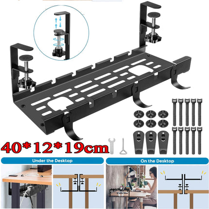 Under Desk Cable Socket Cord Rack Organizer Hide Wire Table Management Black