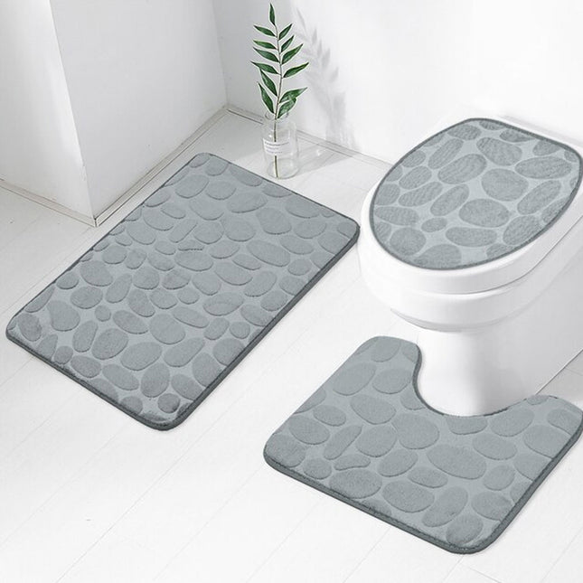 3Pcs Bathroom Floor Mat Carpet Water Absorp Shower U Shape Mat Anti Slip