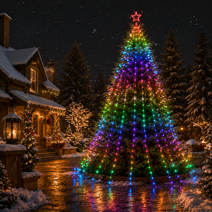 450 LED 9-Strand 5M RGB Waterfall Xmas Tree Lights Star 8 Modes Memory Outdoor