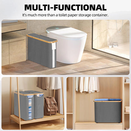 Toilet Paper Holder Bathroom Organizer with Lid Paper Storage Basket Collapsible