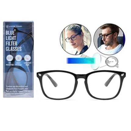 Blue Light Filter Block UV Transparent Lens Computer Gaming Glasses Anti Glare Black + 4pcs Lens Cloth