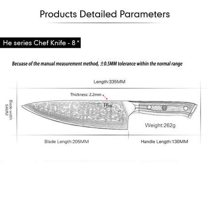 8inch Chef Knife Japanese VG10 Damascus Steel Kitchen Knives Cook Chopper