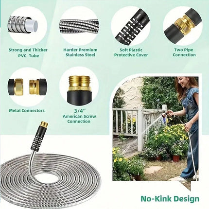 50FT Stainless Steel Water Hose Pipe Metal Garden Flexible Heavy Duty