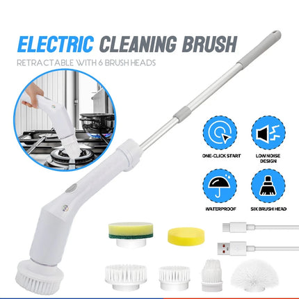 Rechargeable Electric Spin Scrubber - 6 Multi-Function Heads for Bathroom