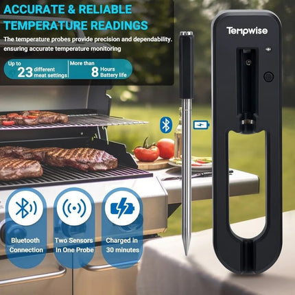 Wireless Meat Thermometer 2-IN-1 Bluetooth 98ft Free APP Grill BBQ Cooking Set