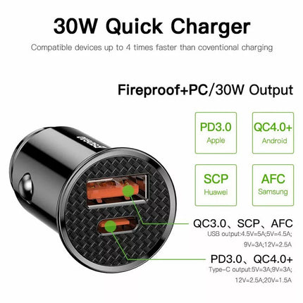 USB Type-C Car Charger QC4.0 PD Fast Charging Adapter for Samsung iPhone