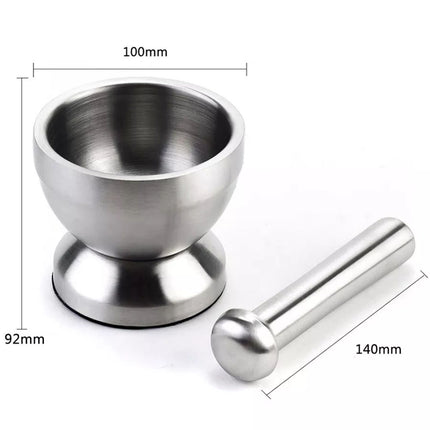 Stainless Steel Mortar and Pestle Pot Garlic Press Herb Mills Mincers With Lid