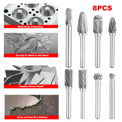 8X 1/4&#034; 6mm Shank Die Grinder Tungsten Carbide Rotary Carving Bits Grinding Kit