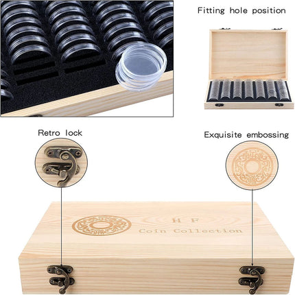 100PCS Coin Capsules Storage Box with Wooden Case Holder Collection Display Tool