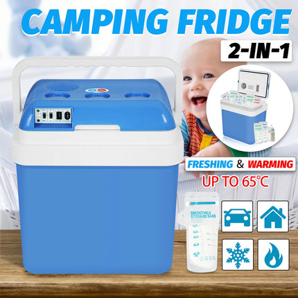 24L 2 in1 Portable Car Fridge Electric Cooler & Warmer Drinks Refrigerator Blue