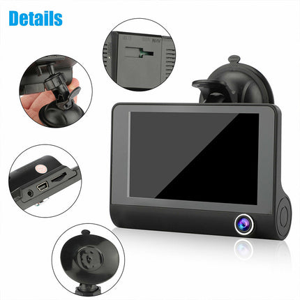 1080P Car DVR 4" 3 Lens Dash Cam Front and Rear Video Recorder Camera G-sensor