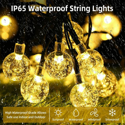 Solar Globe String LED Lights Bulb Waterproof Fairy Outdoor Festoon Garden Decor