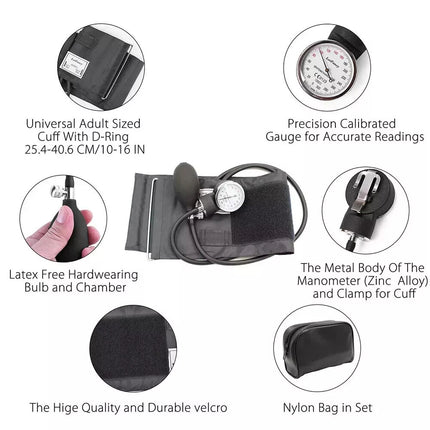 Manual Blood Pressure Monitor BP Cuff Gauge Aneroid Sphygmomanometer Machine Kit