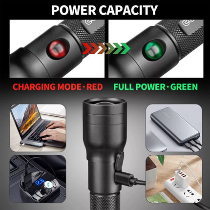 Zoom 395nm UV Light Blacklight Rechargeable Tactical LED Flashlight Lamp