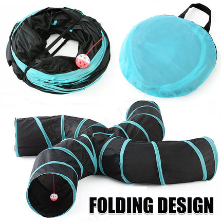 Cat Kitten Puppy 4-Way Tunnel Play Toy Foldable Funny Exercise Tunnel Rabbit Pet