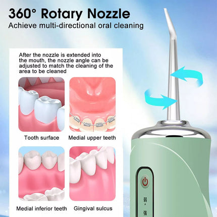Cordless Oral Irrigator Water Jet Dental Teeth Flosser Tooth Cleaner 4 Nozzles(Green)