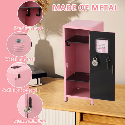 Mini Locker with Lock and Key Rustproof Metal Small Locker Mini Locker Cabinet (pink)