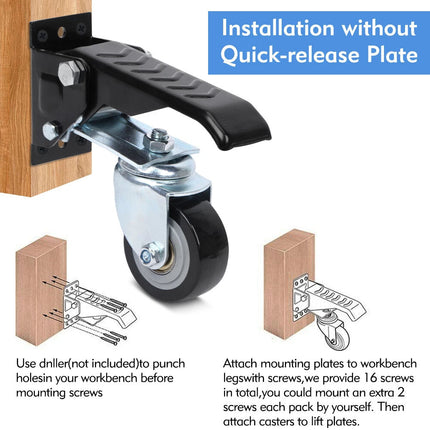 4x Workbench Caster Kit Heavy Duty Retractable Casters Trolley Furniture Wheel