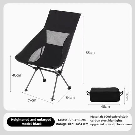 Folding Camping Chair with Cooler Bag Compact Fishing Outdoor Stool Backrest