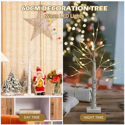 60cm Christmas Birch Twig Tree Tabletop Tree 24 Warm White LED Light Home Decor