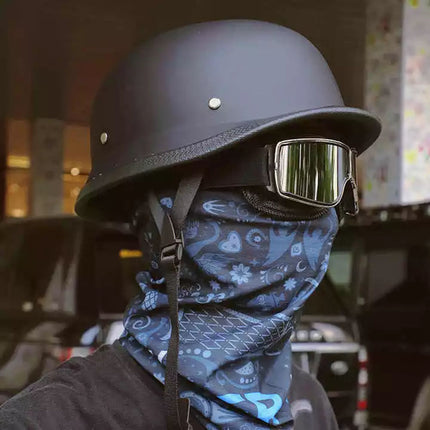 Motorcycle Cruiser Helmet Half Face German Helmet Motorcycle Helmet Bright Black （XL）