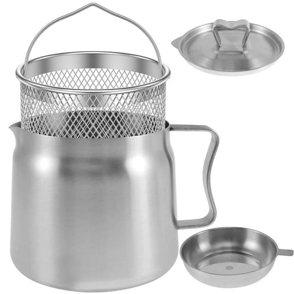 Oil Filter Pot Stainless Steel Oil Strainer Pot with Lid and Fine Mesh leNxU  (1.5L (with bombing basket))