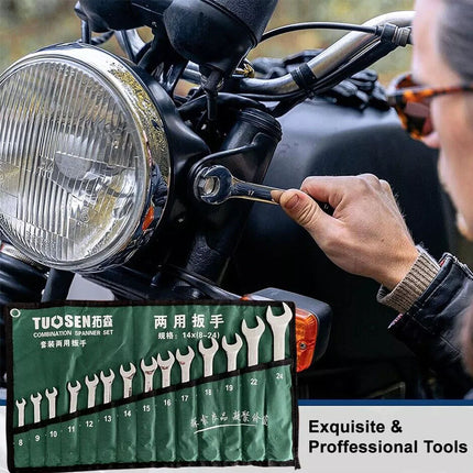 6-24mm Spanner Open Box Combination Metric Open Ring W/ Roll Pouch 14pcs Set