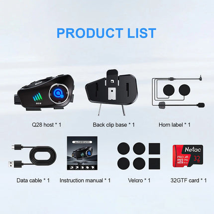 1080P HD Bluetooth Motorcycle Camera Recorder Motorbike Helmet Headset Intercom