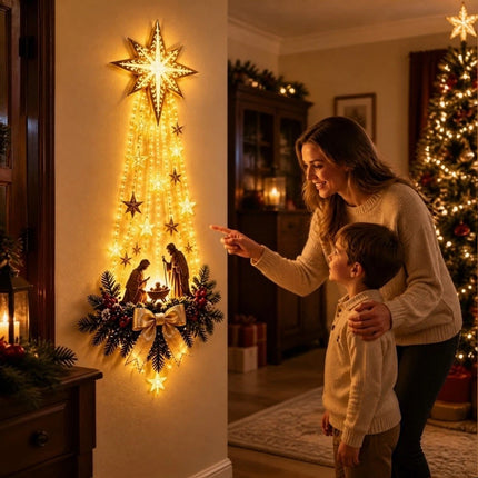 Glowing Nativity Wall Decor Lighted Star Ornament Night Light Living Room