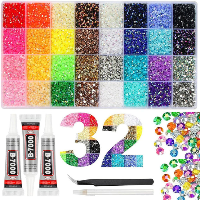 3200 Resin Rhinestone Bedazzling Kit,3mm Colorful DIY Flatback Nail Gems