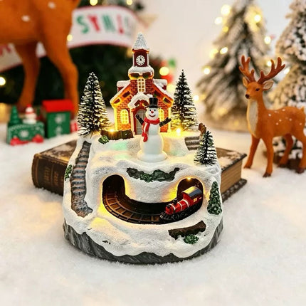 Musical Light-Up Christmas Village House with Moving Train & LED Lights, Resin Holiday Tabletop Decor