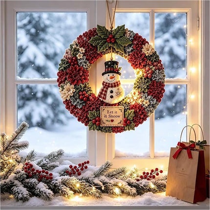 3D Fabric Christmas Snowman Wreath 30CM DIY Xmas Garland Baubles Ornaments Party
