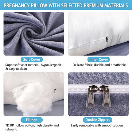 J-Shaped Pregnancy Maternity Pillow Removable Washable Cover 70 x 145cm