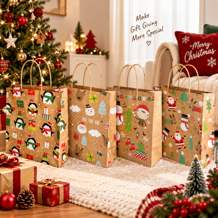 4X Christmas Paper Bag Cowhide Handbag XL XMAX Santa Gift Decorations