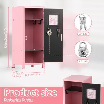 Mini Locker with Lock and Key Rustproof Metal Small Locker Mini Locker Cabinet (pink)