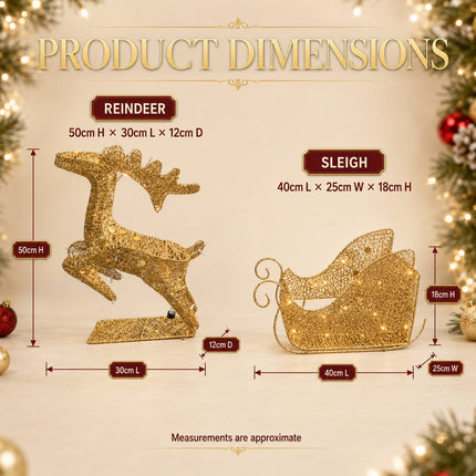 Christmas Reindeer & Sleigh Solar LED Lights Metal Frame Outdoor Xmas Garden Decoration